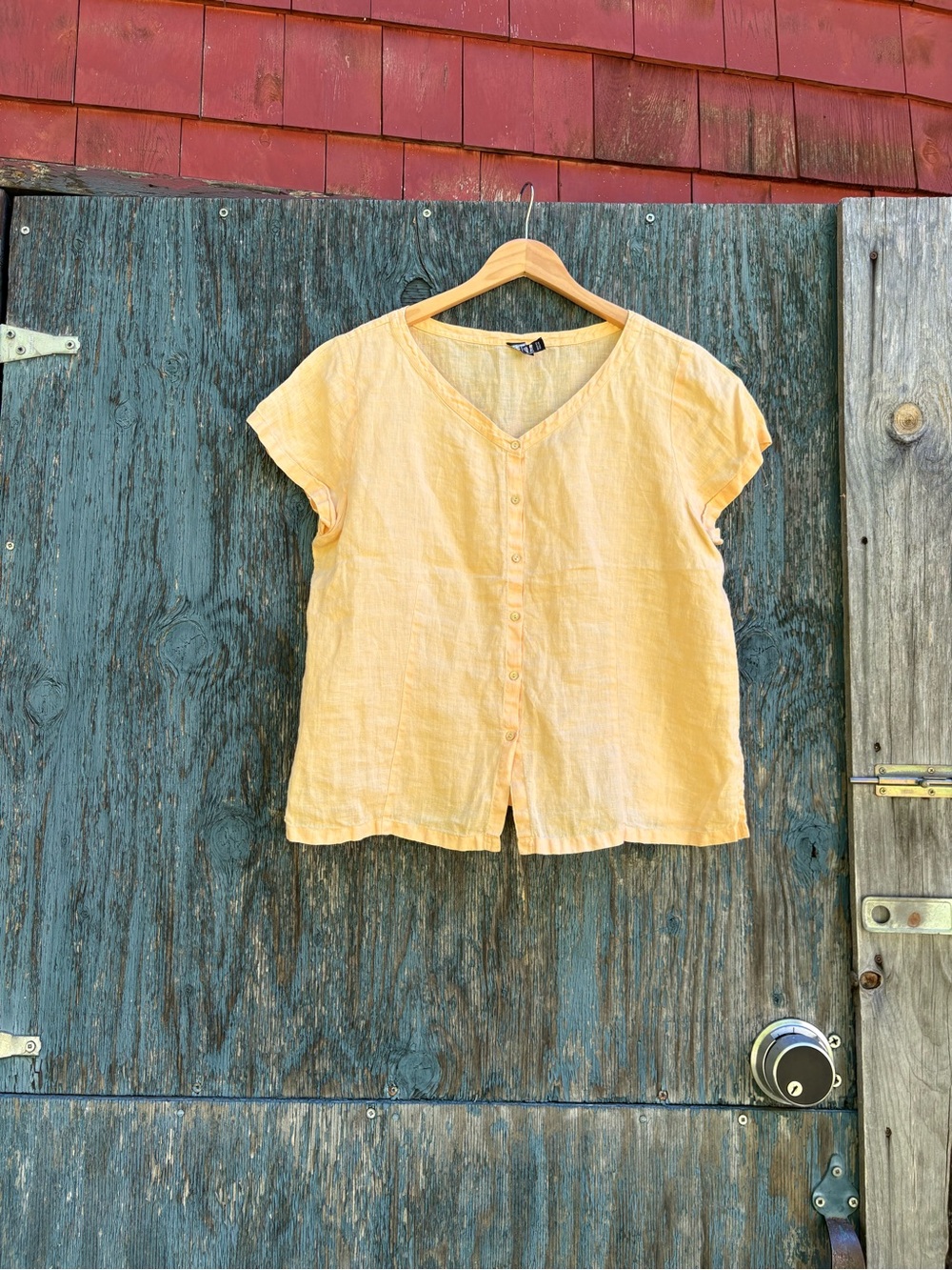 Eileen Fisher Lightweight Pale Orange Button-Front Women's Top